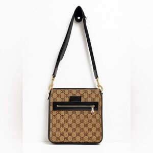 Tan and Black Logo Crossbody Bag